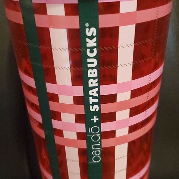 STARBUCKS Ban.do 2018 Holiday Pink Plaid Tumbler Venti Travel Cup - 24 O… - Picture 3 of 5